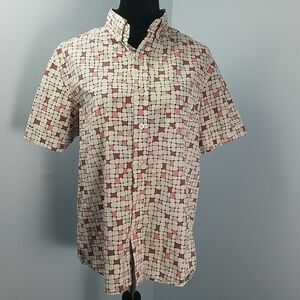 Kennington LTD Men’s Geometric Checker Button Down Short Sleeve Shirt Size L
